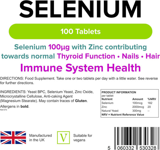 Lindens Selenium 100mcg & Zinc - 100 Vegan Tablets - Healthy Skin, Nai74 Grams