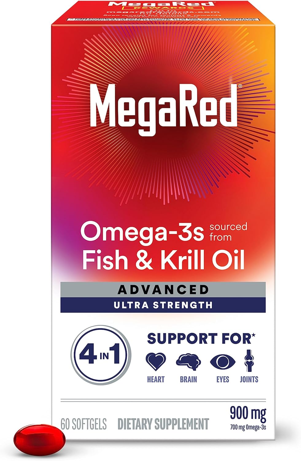 MegaRed Fish Oil + Krill Oil 900mg Omega 3 Supplement with EPA & DHA, Supports Heart, Brain, Joint and Eye Health, No Fi