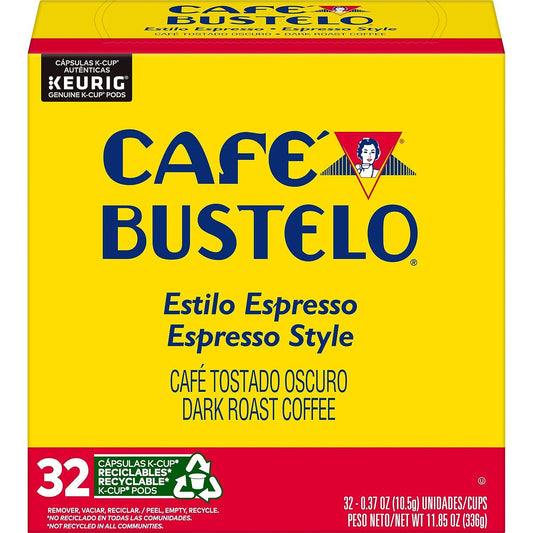 Café Bustelo Espresso Style K-Cup Pods for Keurig K-Cup Brewers, Dark Roast Coffee, 32 Count