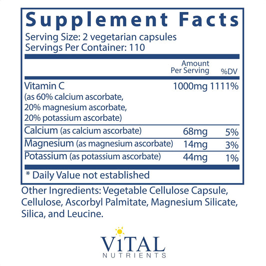 Vital Nutrients Buffered Vitamin C 500mg | Vegan Gentle Vitamin C for