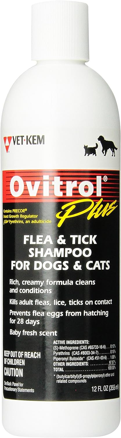 Vet-Kem Ovitrol Plus Flea And Tick Shampoo For Pets, 12-Ounce