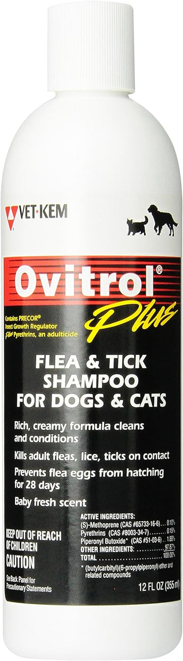 Vet-Kem Ovitrol Plus Flea and Tick Shampoo for Pets, 12-Ounce