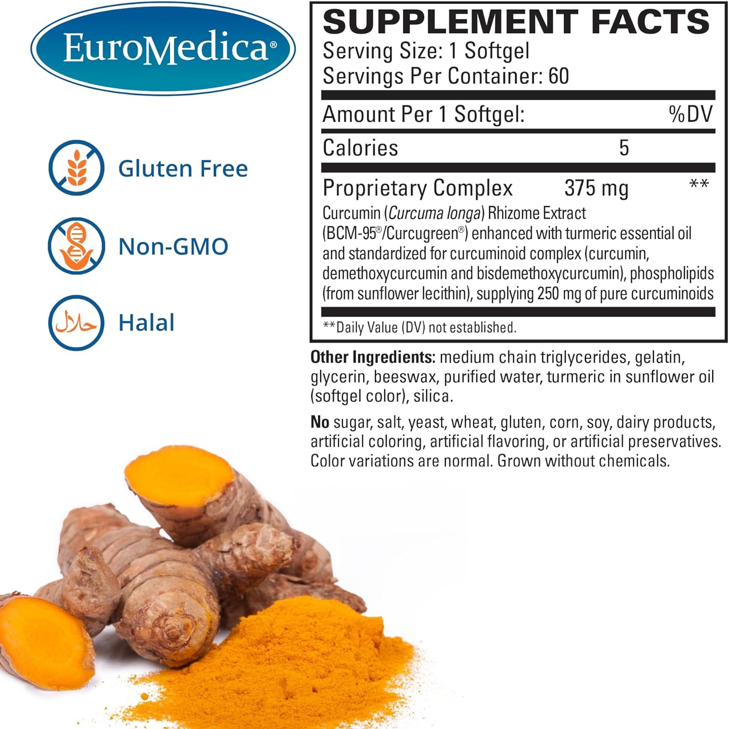 Euromedica CuraPro 375 mg - 60 Softgels, Pack of 2 - High Potency Turm
