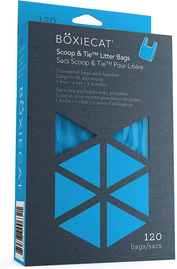 Boxiecat Scoop & Tie Cat Litter Waste Bags -Unscented– Leakproof - Large To Fit Any Scoop – Convenient Handles Tie & Sea