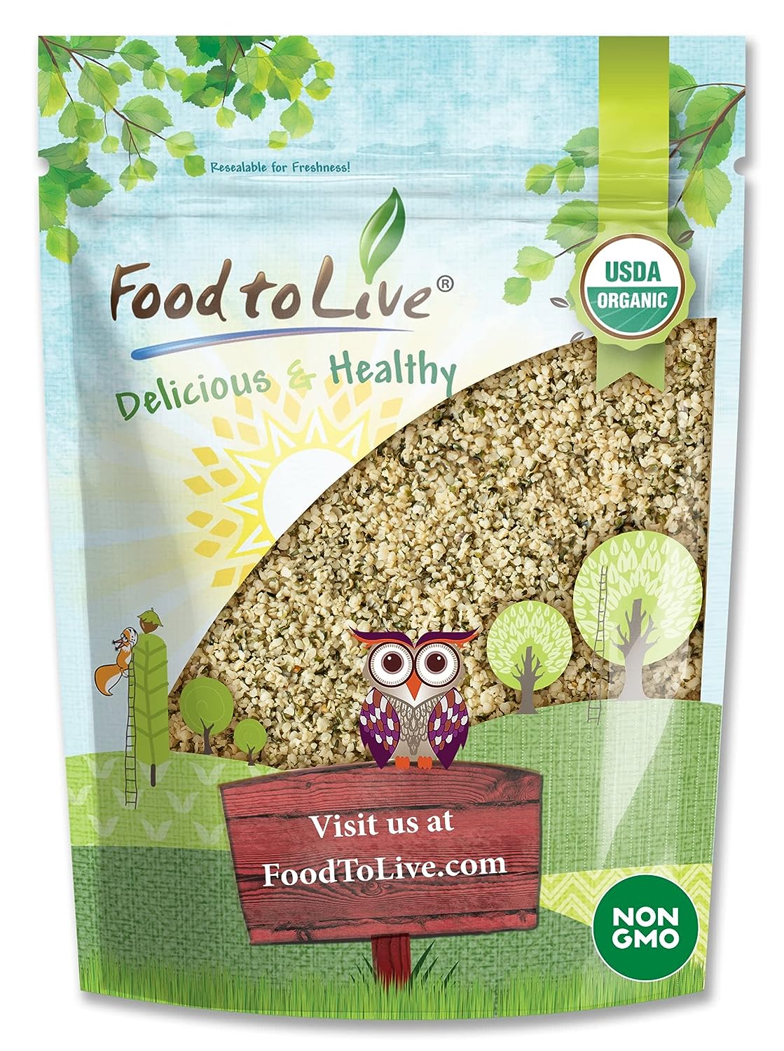 Organic Hemp Seeds - Non-GMO Raw Hearts, Hulled, Shelled, Kosher, Vegan, Bulk, Low Carb, Low Sodium, Good Source of Protein & Iron, Great for Oatmeal, Product of China