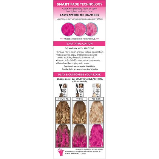 L’Oréal Paris Colorista Metallic Semi Permanent Hair Color Kit for Light Blonde or Bleached Hair, Metallic Pink