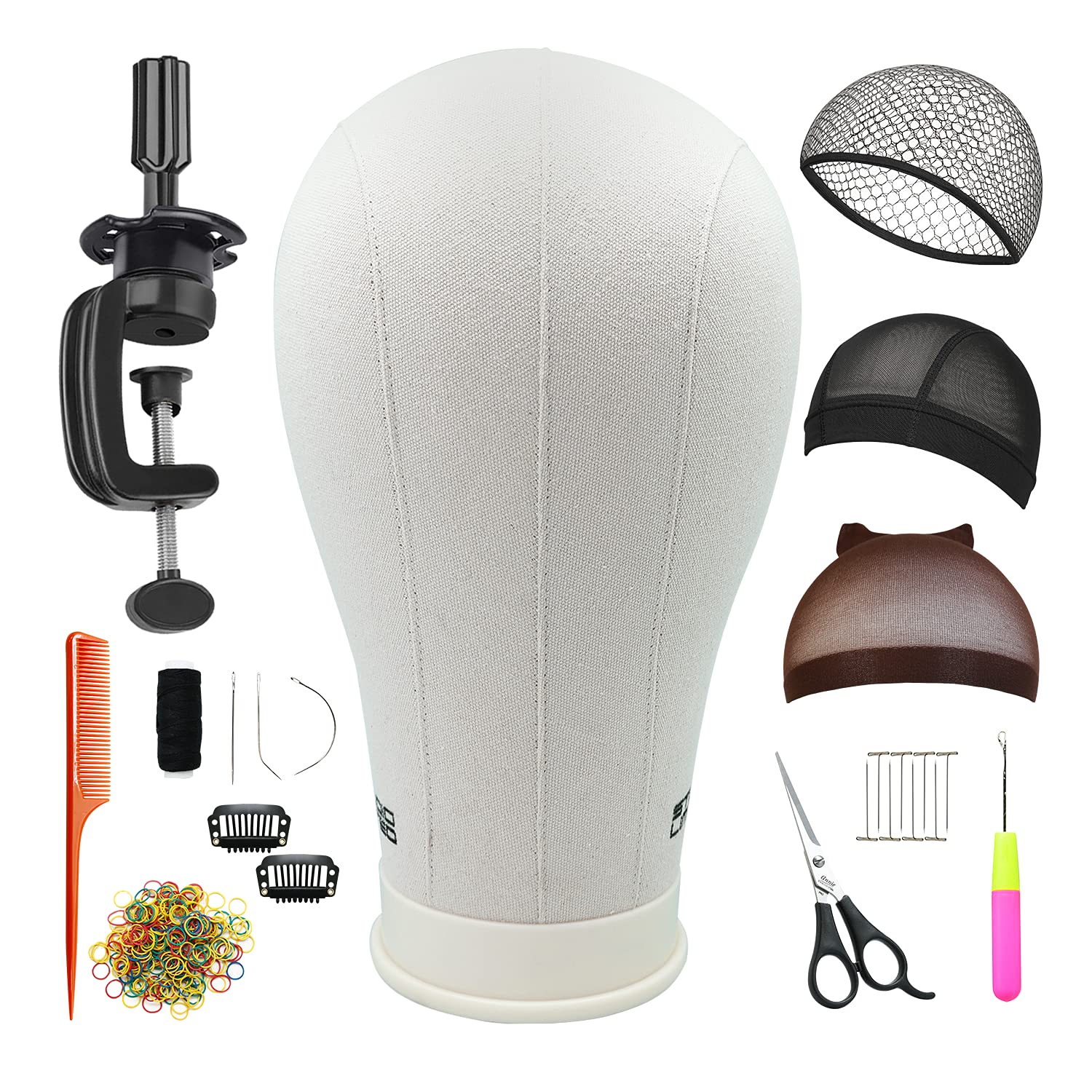 Studio Limited Polyurethane Canvas Block Head DIY Wig Making Starter Kit 12pcs, PU Mannequin Head Wig Display and Stand for Wig Styling (24" Set)