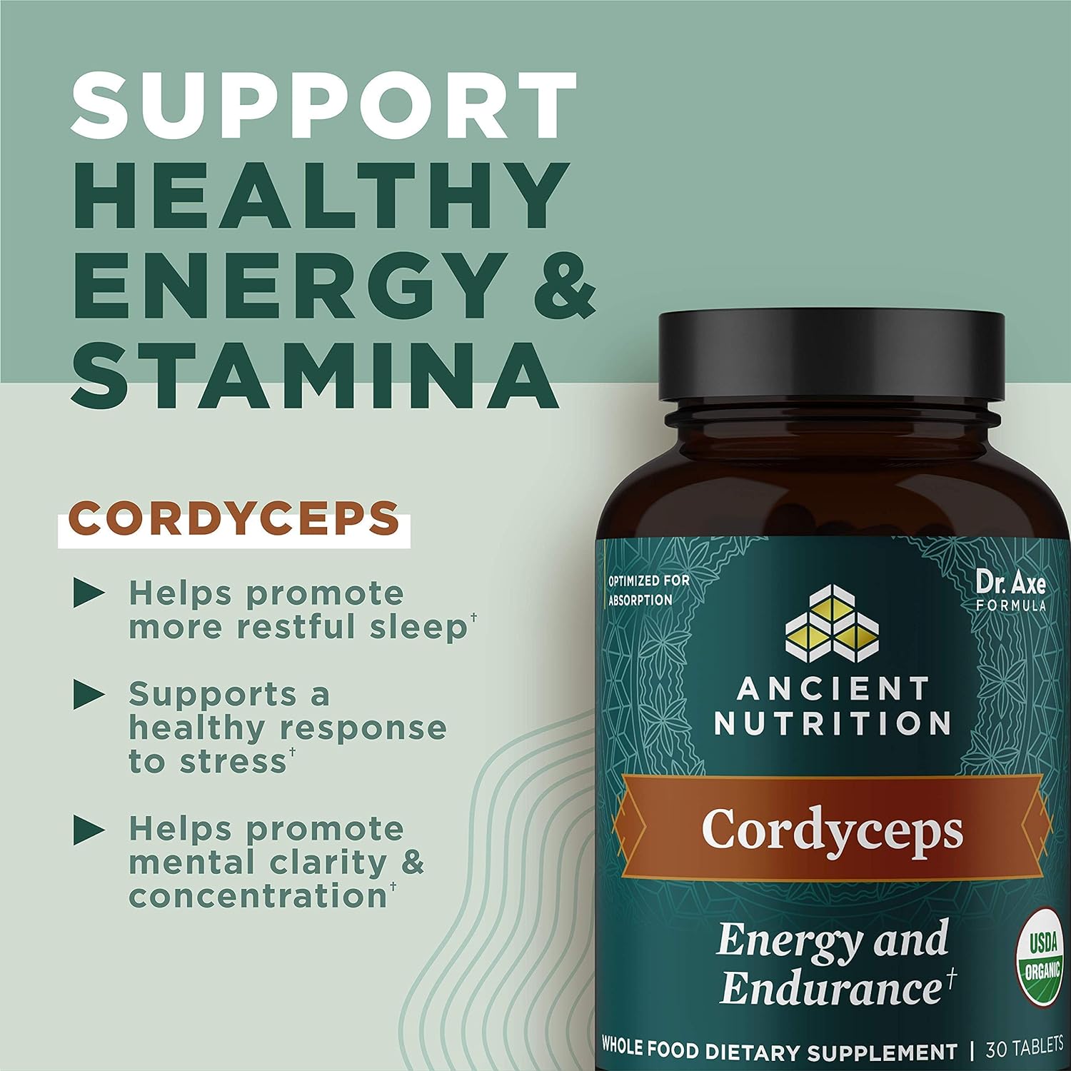Ancient Nutrition Organic Cordyceps Tablets, Made with Ashwagandha, Su