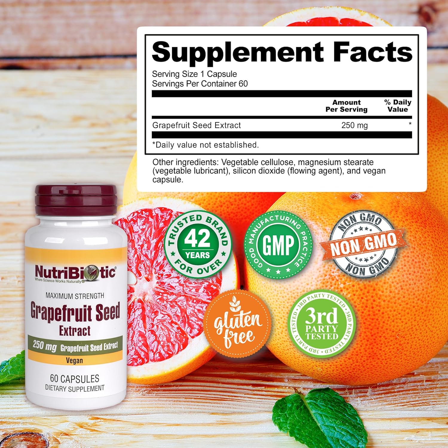 NutriBiotic – Grapefruit Seed Extract Capsules 250 mg, 60 Count | Maxi