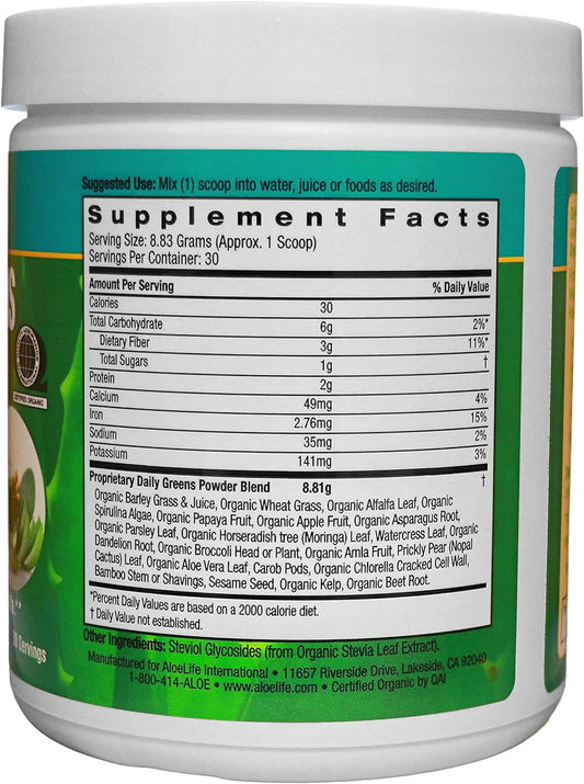 Aloe Life - Daily Greens Powder, QAI-Certified Organic Health Suppleme