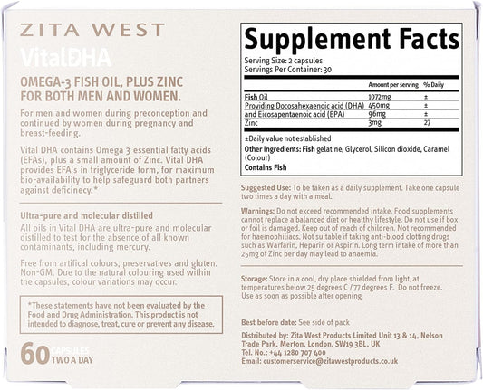 Zita West Vital DHA with Omega 3 for Fertility, Pregnancy and Breastfe90 Grams