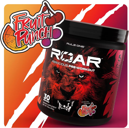 Rule 1 R1 Roar, Fruit Punch - 11.11 oz - Pre-Workout Powder - with Cre