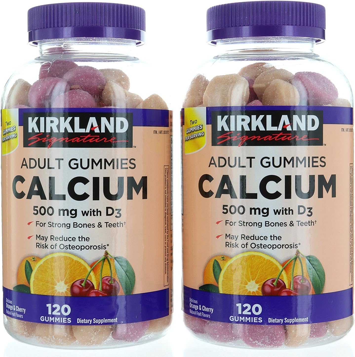 Kirkland Signature Chewable Calcium with Vitamin D3 Adult Gummies, 120 ct x 2 Bottles