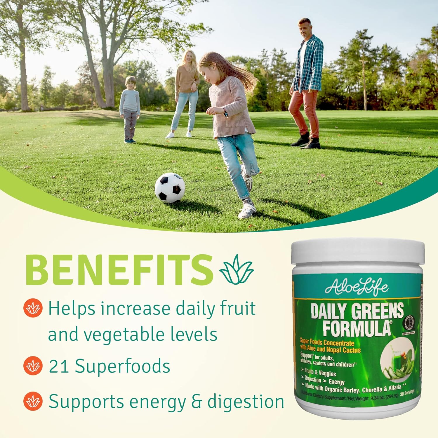 Aloe Life - Daily Greens Powder, QAI-Certified Organic Health Suppleme