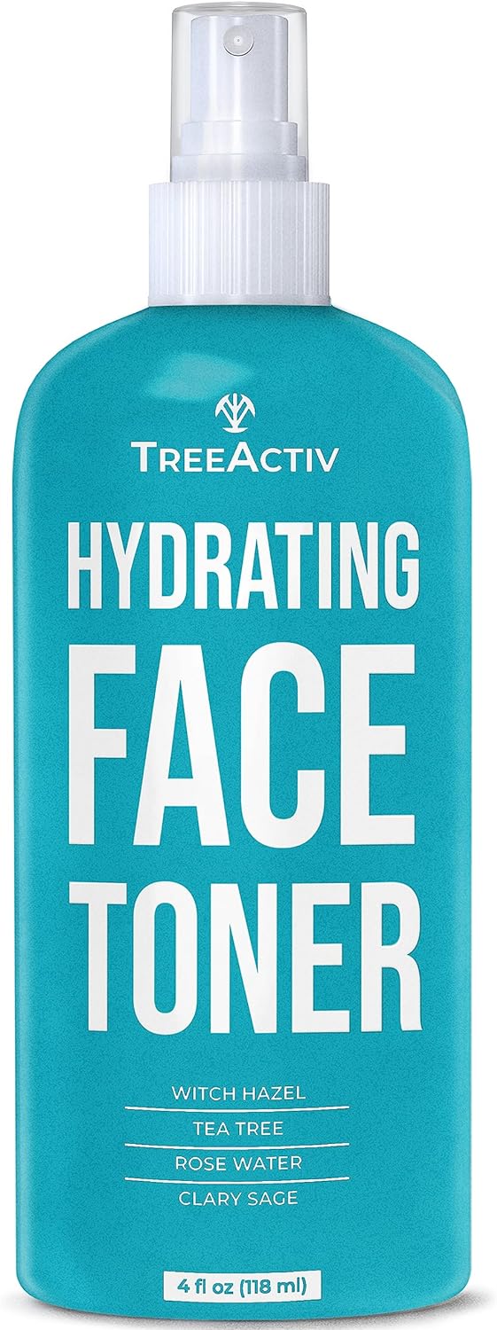 TreeActiv Balancing Herbal Toner, 4 , Witch Hazel Toner for Face with Rose Water, Clary Sage Water, and Tea Tree Water, Facial Toner for Oily Skin and Acne-Prone Skin, Hydrating Toner for Face