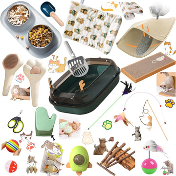 Cat Starter Kit For Indoor Cats,19 Pieces Set Of Kitten Essentials Starter Kit And Kitty Stuff.Includes Cat Litter Box,T