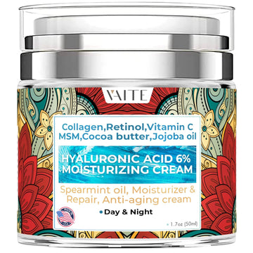 Facial moisturizer cream hyaluronic acid 6% vitamin C collagen retinol MSM cocoa butter and jojoba oil for face for all type skin night and day use facial moistirizer made In USA