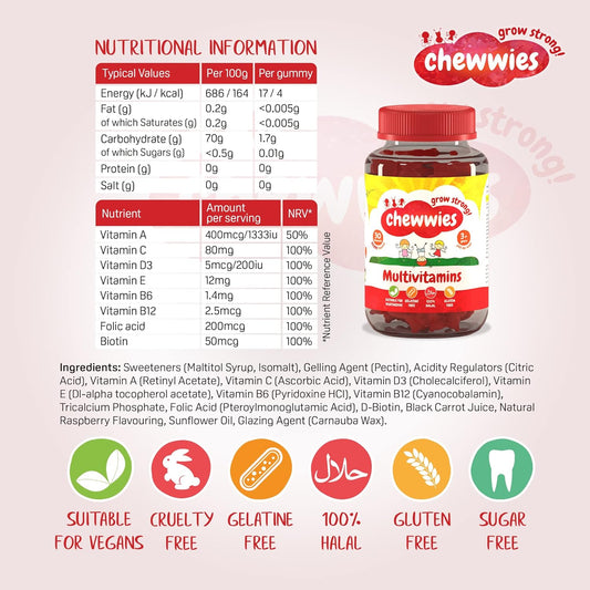 Chewwies Multivitamin - Chewable Vegan Gummies- Gelatin Free, Sugar Fr