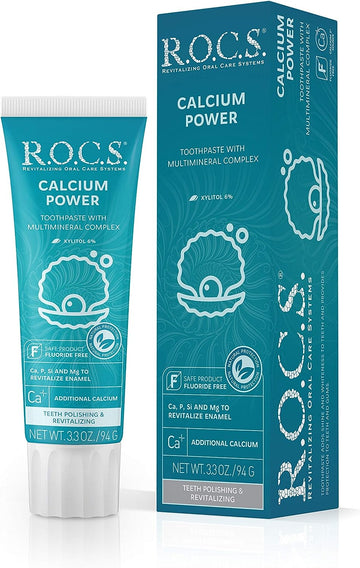 R.O.C.S. Toothpaste - Mineralin Formula with Calcium, Bromelain and Xylitol - Best for Removing Plaque and Strengthening Enamel - Non-uoride Oral Care (Calcium Power, Pack of 1)