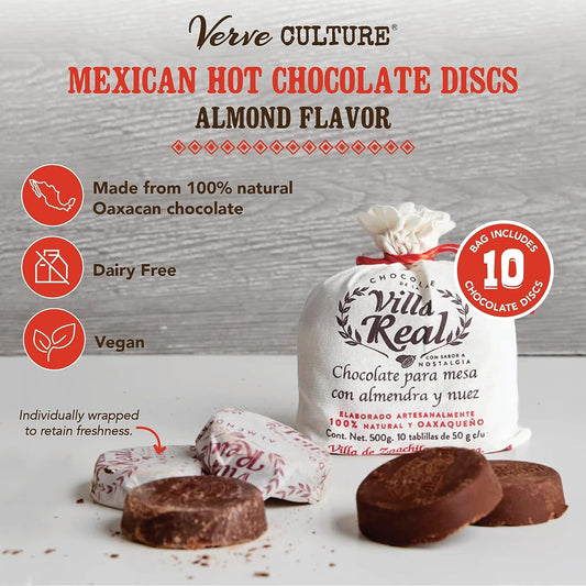 Mexican Hot Chocolate by Verve CULTURE, Dairy Free Vegan Hot Cocoa, Gourmet Spicy Hot Chocolate Discs, Almond and Walnut Hot Chocolate, Bag, 10 Discs