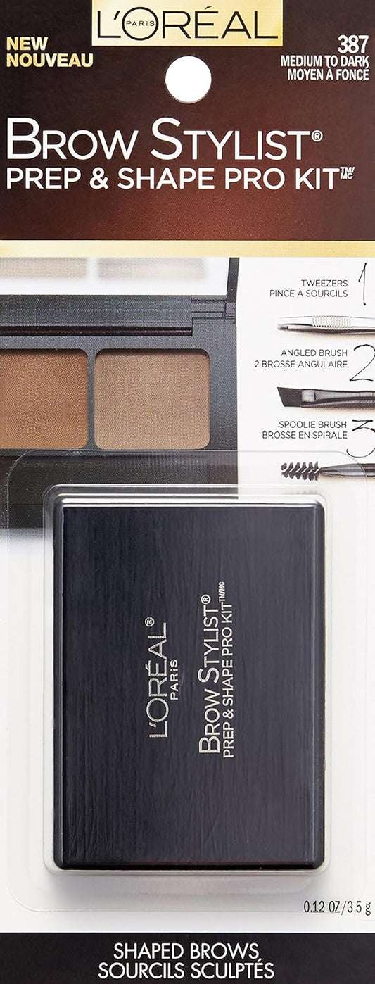 L'Oréal Paris Brow Stylist Prep and Shape Pro Brow Kit, Medium To Dark, 0.12
