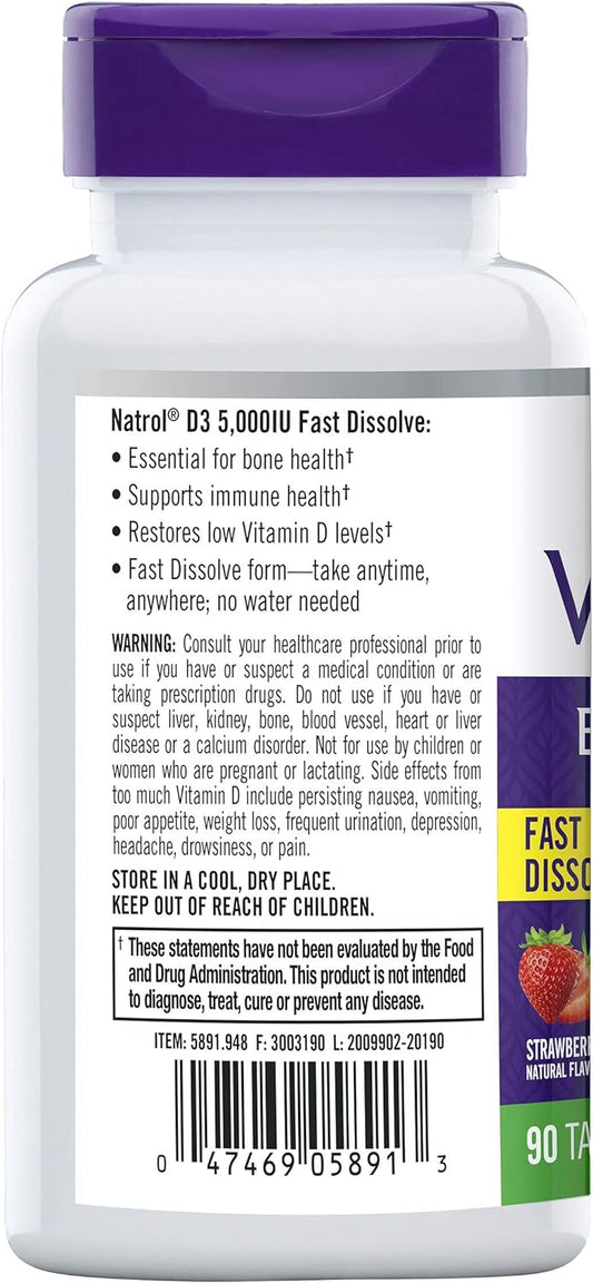 Natrol Vitamin D3 Fast Dissolve 5000 IU Capsules, Support Your Immune