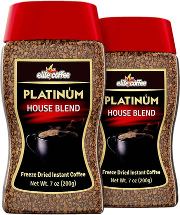 Elite Platinum House Blend Instant Coffee,  (2 Pack) Light Medium Roast, Smooth and Well Balanced