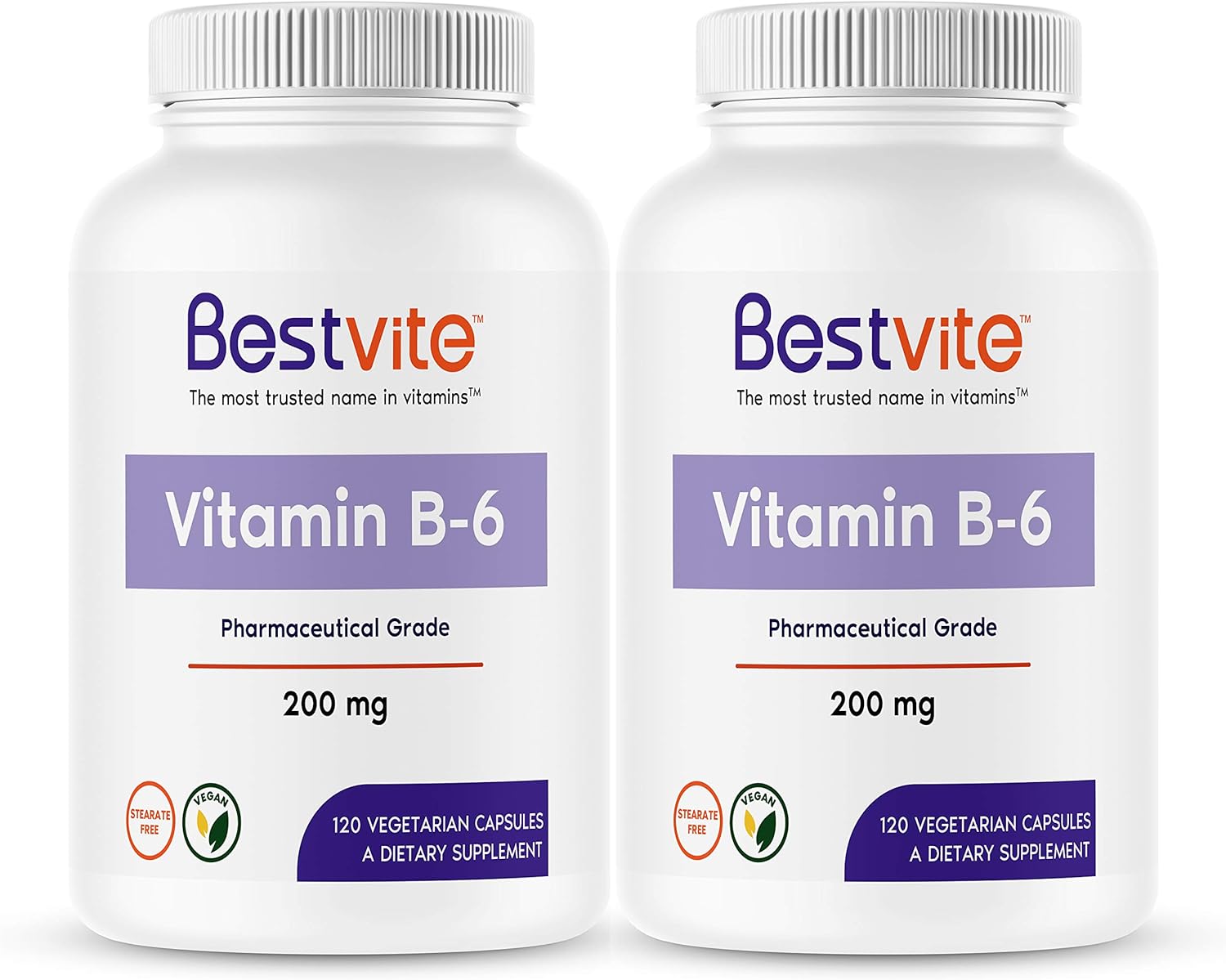 BESTVITE Vitamin B-6 200mg (240 Vegetarian Capsules) (2-Pack) - No Ste