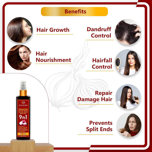 Newish Black Seed Onion oil for hair Regrowth for Hair Care and Growth, Including Castor Oil, Almond Oil, Sunflower Oil,