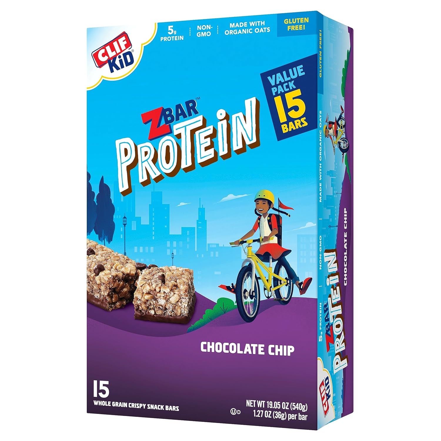 Clif Kid Zbar Protein - Chocolate Chip - Crispy Whole Grain Snack Bars1.27 Ounces