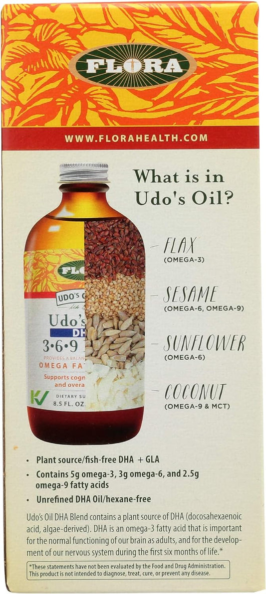 UDO’s Triple Omega 3-6-9 DHA Oil Blend, 8.5 oz - Non-GMO & Gluten Free