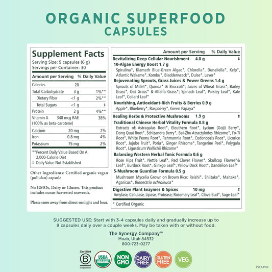 PURE SYNERGY Superfood Capsules | Organic Superfood & Greens Supplemen