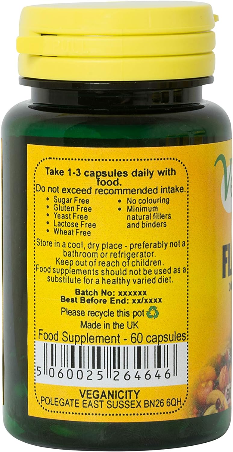 Veganicity Flaxseed Oil 500mg : Omega-3, -6, -9 Fatty Acid Supplement 