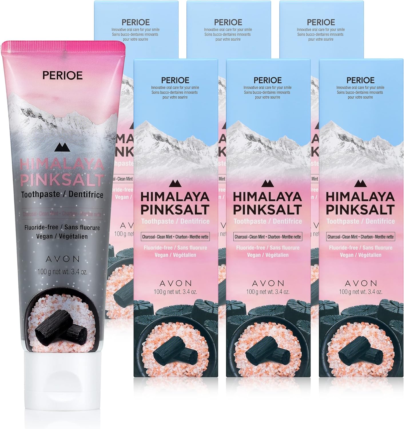 PERIOE ouride-Free Himalayan Pink Salt Toothpaste, 3.4  [6-Pack] - Charcoal Clean Mint w/Aloe Vera | Vegan, Cruelty-Free, Paraben-Free Plaque & Tartar Remover Oral Care Travel Size Toothpaste