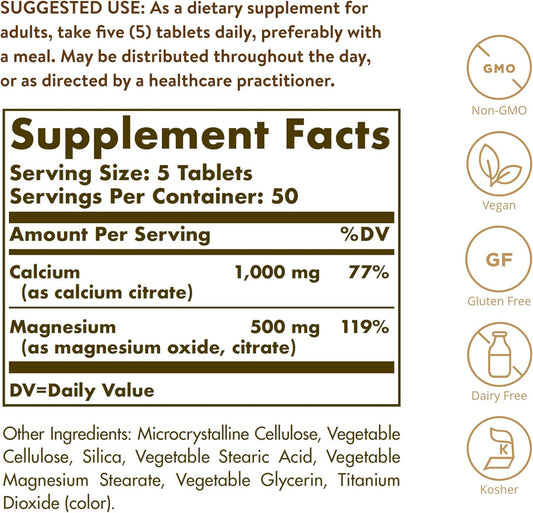 Solgar Calcium Magnesium Citrate, 250 Tablets - Supports Healthy Bones