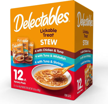 Hartz Delectables Stew Lickable Wet Cat Treats for Adult & Senior Cats, Variety Pack, 12 Count