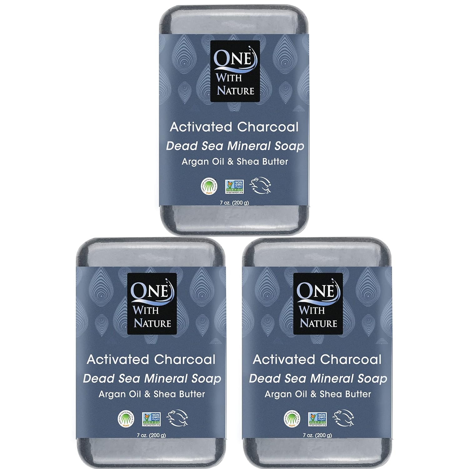 DEAD SEA MINERAL ACTIVATED CHARCOAL 7  SOAP 3 pk in BRANDED BOX. Dead Sea Salt contains Magnesium, Sulfur & 21 Essential Minerals. Shea Butter, Argan Oil. For all Skin Types, Acne, Eczema, Psoriasis