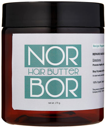 Norbor Beauty Organic Hair Butter; treats damaged scalp, and thinning hair; prevents frizz, and promotes hair growth (8 oz Mint Scent)