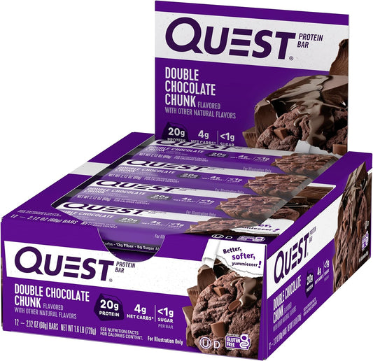 Quest Nutrition Double Chocolate Chunk Protein Bars, High Protein, Low1.7 Pounds