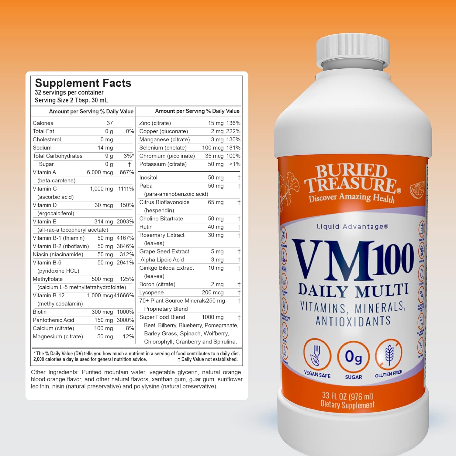 Buried Treasure VM100 Complete Daily Liquid Vitamins and Minerals plus