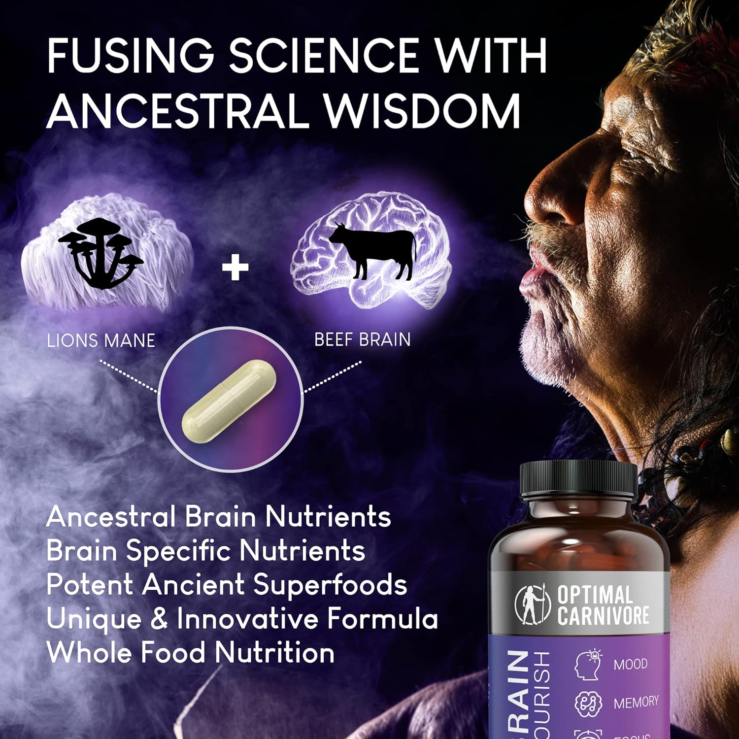 Optimal Carnivore Lions Mane Mushroom Supplement & Beef Brain, Powerfu