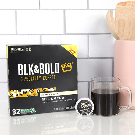 Blk & Bold Rise & GRND | Medium Roast | Keurig K-Cup Coffee Pods | Fair Trade Certified Specialty Coffee | B Corp | Black Owned Business | 32 Pods