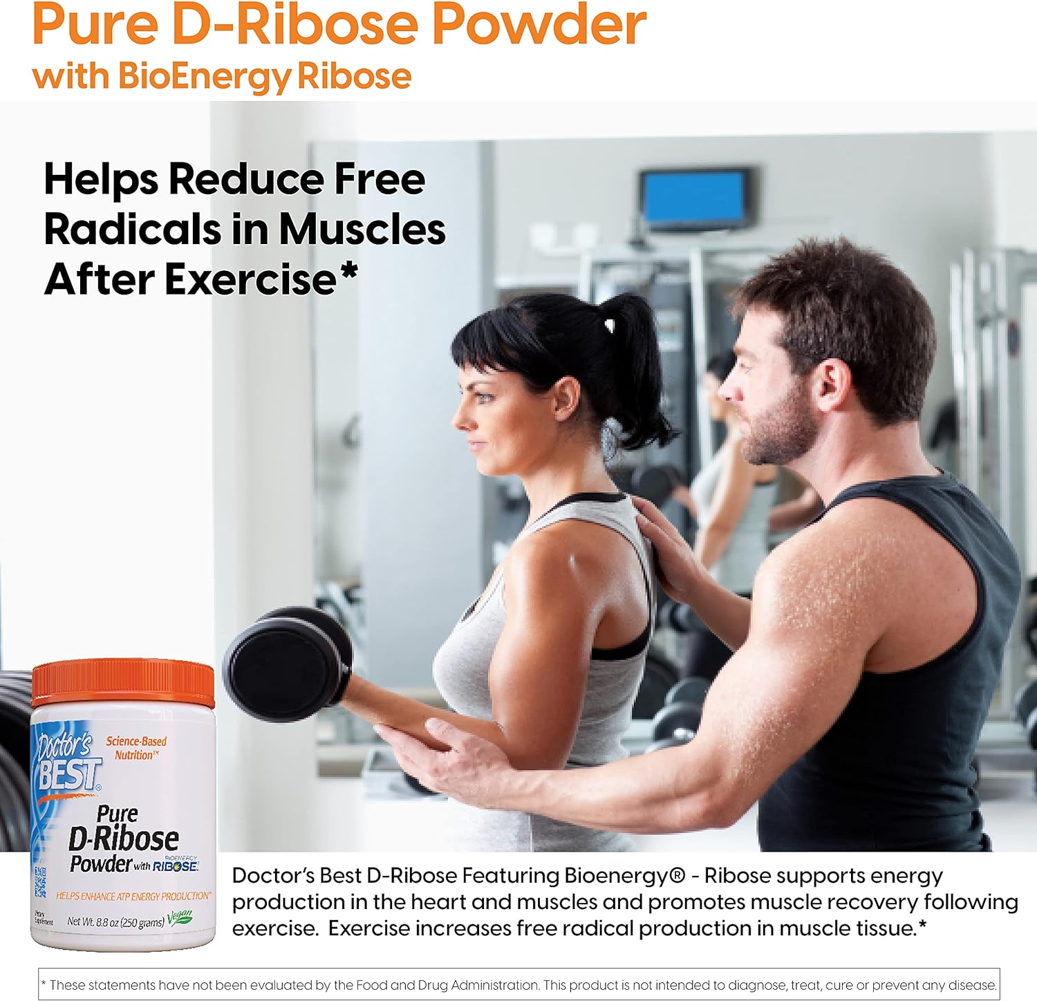 Doctor's Best D-Ribose with Bioenergy Ribose, Non-GMO, Vegan, Gluten F