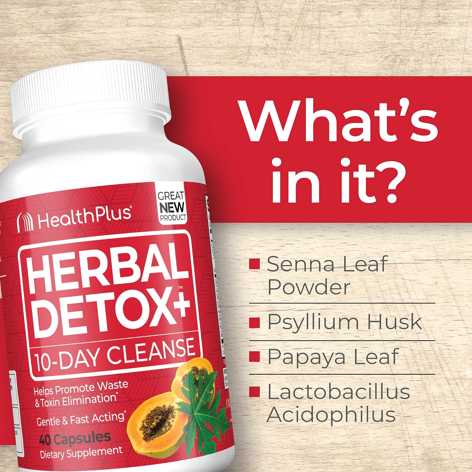 Health Plus Herbal Detox+ (10-Day Cleanse) 40 Capsules, 20 Servings