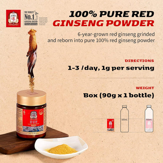 CheongKwanJang Korean Red Ginseng KRG Powder, Pure Red Ginseng Powder 90 Grams
