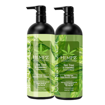 HEMPZ Hair Shampoo & Conditioner Set - Tea Tree & Chamomile for Dry, Damaged and Color Treated Hair, Hydrating, Softening, Moisturizing with Vegan Biotin for Scalp Care Duo Set - 33.8