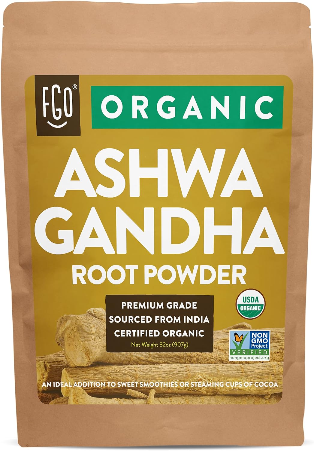 FGO Organic Ashwagandha Root Powder, Sourced from India, 32oz (Pack of