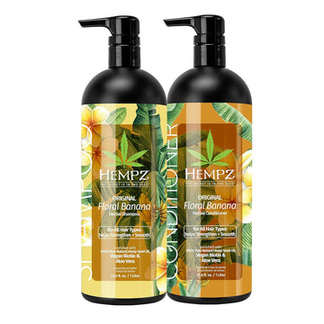 HEMPZ Hair Shampoo & Conditioner Set - Original oral & Banana Scent for Dry, Damaged, Color Treated Hair - Hydrating, Softening, Moisturizing Vegan Biotin for All Hair Types Duo Set - 33.8