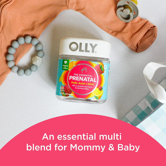 Olly The Essential Prenatal Gummy Multivitamin, 30 Day Supply ( Gummies), Sweet, Folic Acid, Vitamin D, Omega 3 DHA, Che