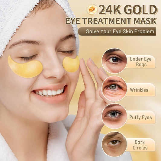 Hicream 24k Gold Under Eye Patches - 60 Pcs Eye Mask Pure Gold Anti-Aging Collagen Hyaluronic Acid Under Eye Mask for Dark Circles, Puffiness & Wrinkles Refresh Your Skin